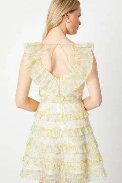 Lime Floral Ruffle Organza Mini Dress