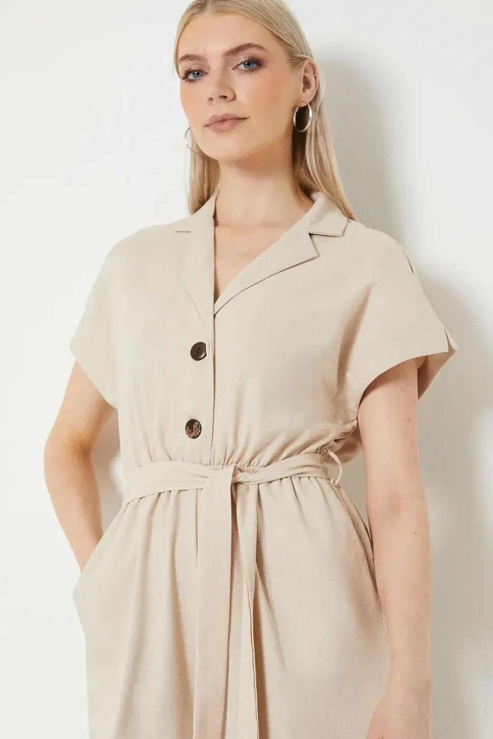 Linen Blend Belted Jumpsuit