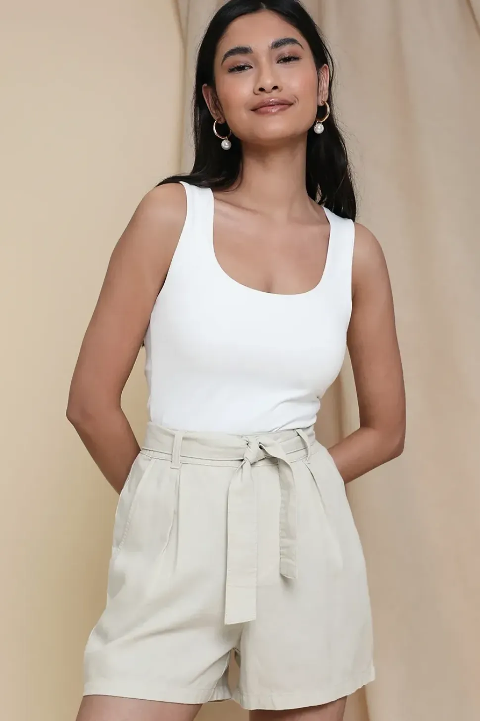 Linen Blend 'Laurence' Shorts With Self Tie Belt