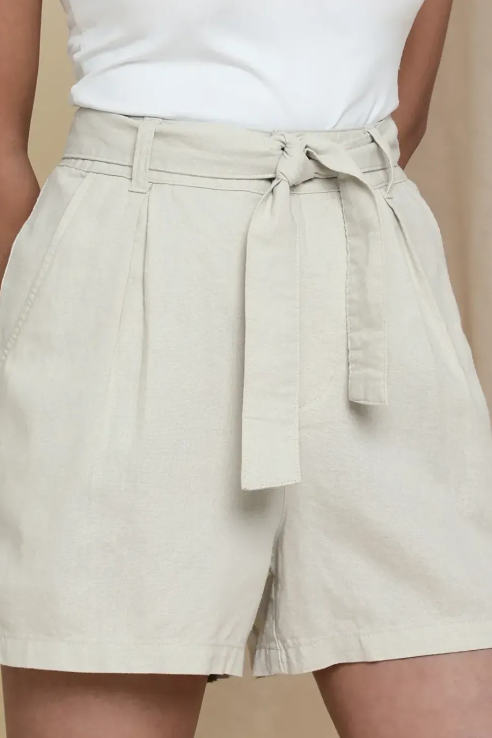 Linen Blend 'Laurence' Shorts With Self Tie Belt
