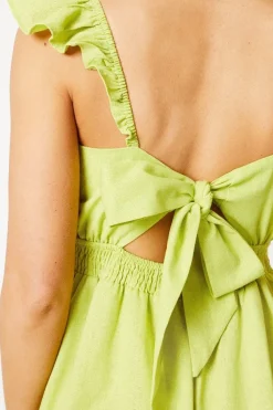Linen Frill Shoulder Gathered Bust Mini Dress