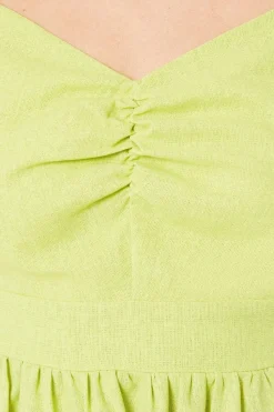Linen Frill Shoulder Gathered Bust Mini Dress