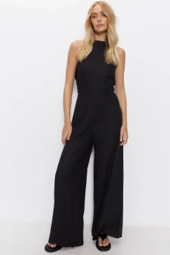 Linen Halter Neck Wide Leg Jumpsuit