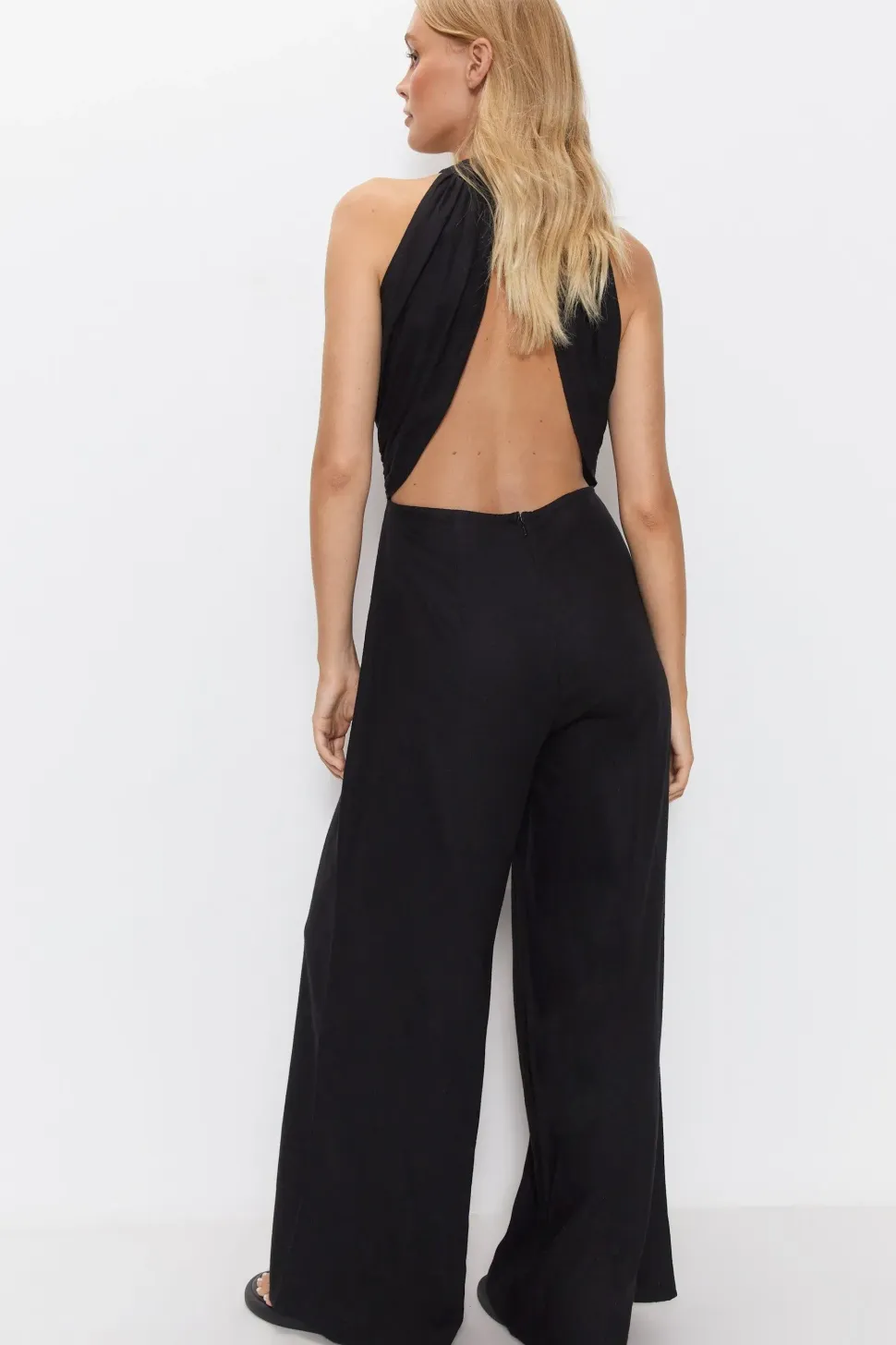 Linen Halter Neck Wide Leg Jumpsuit