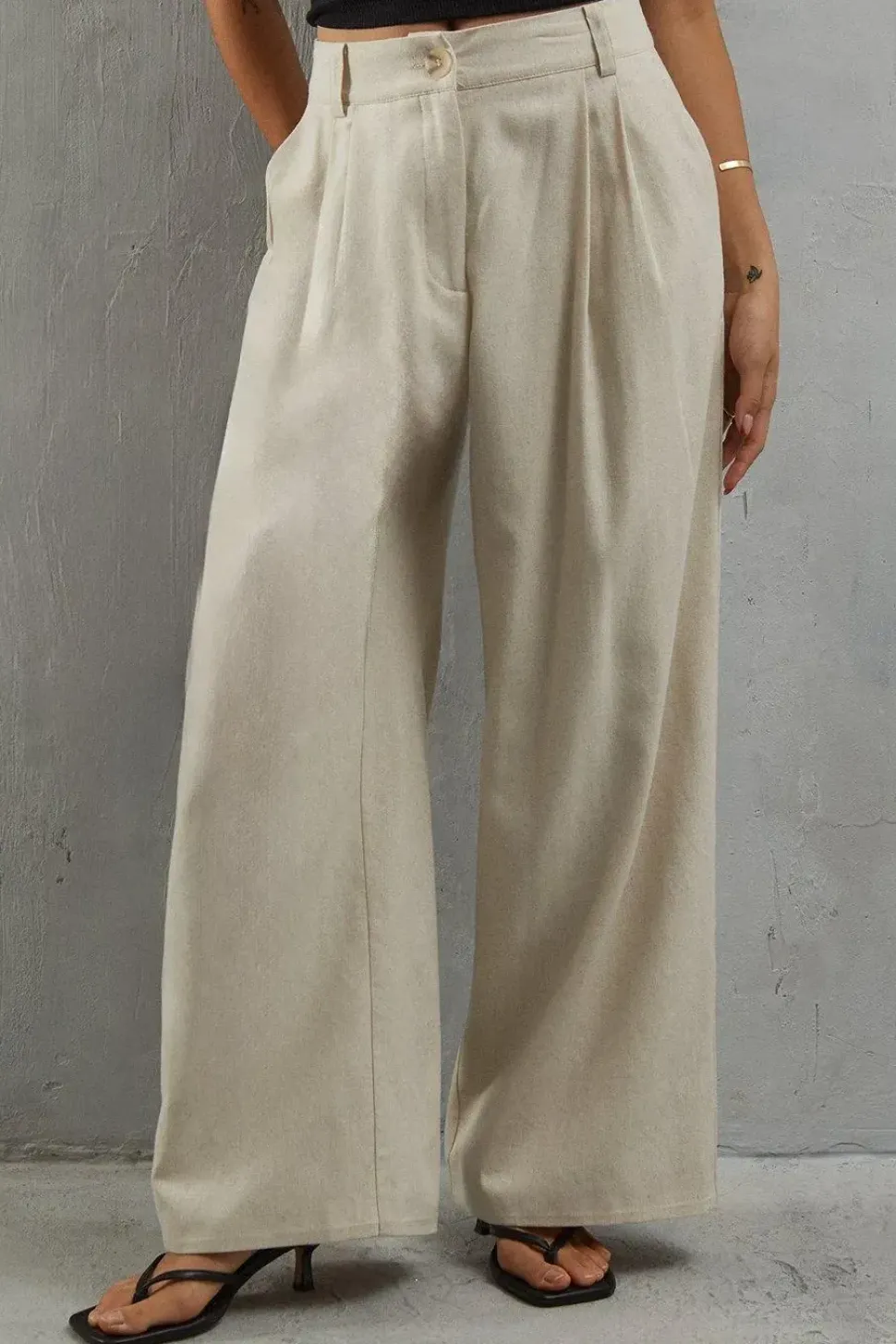 Linen High Waist Wide Leg Trouser