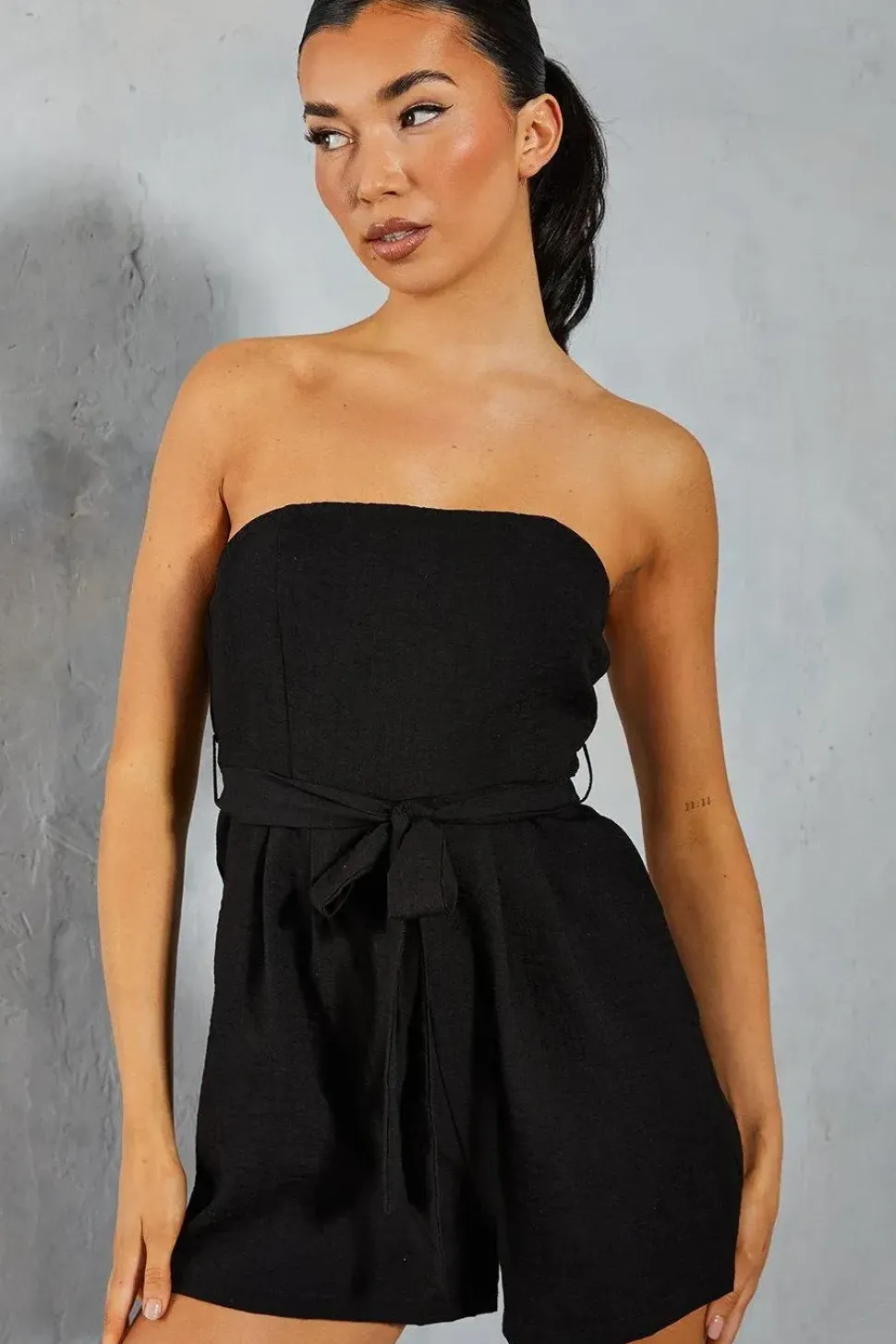 Linen Look Bandeau Pocket Detail Playsuit