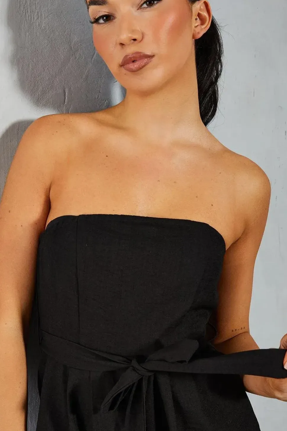 Linen Look Bandeau Pocket Detail Playsuit