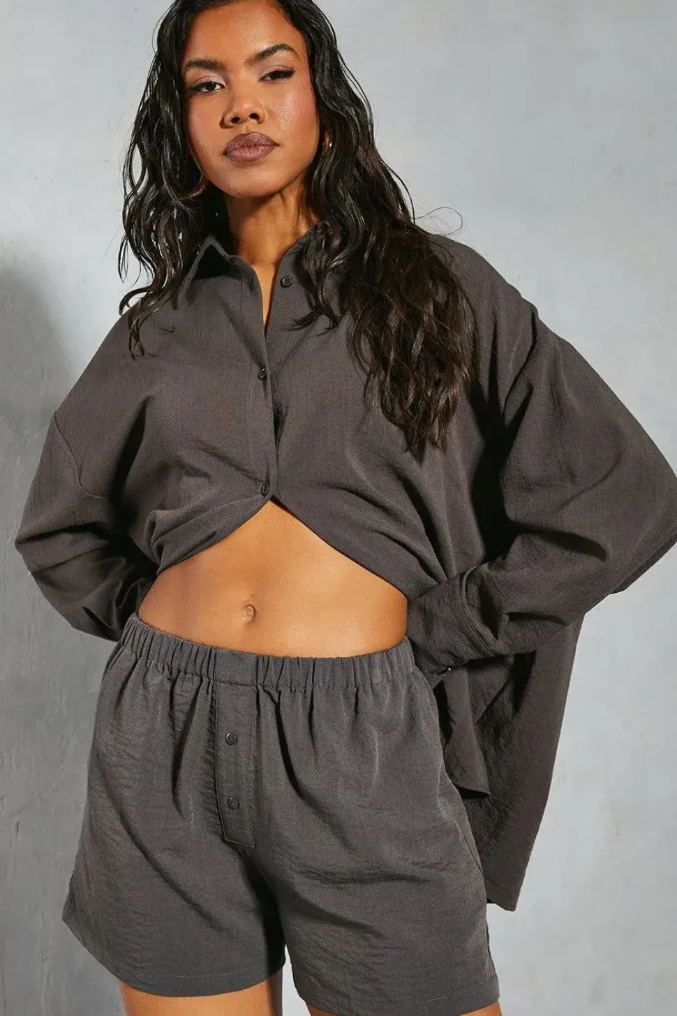 Linen Look Button Front Shorts
