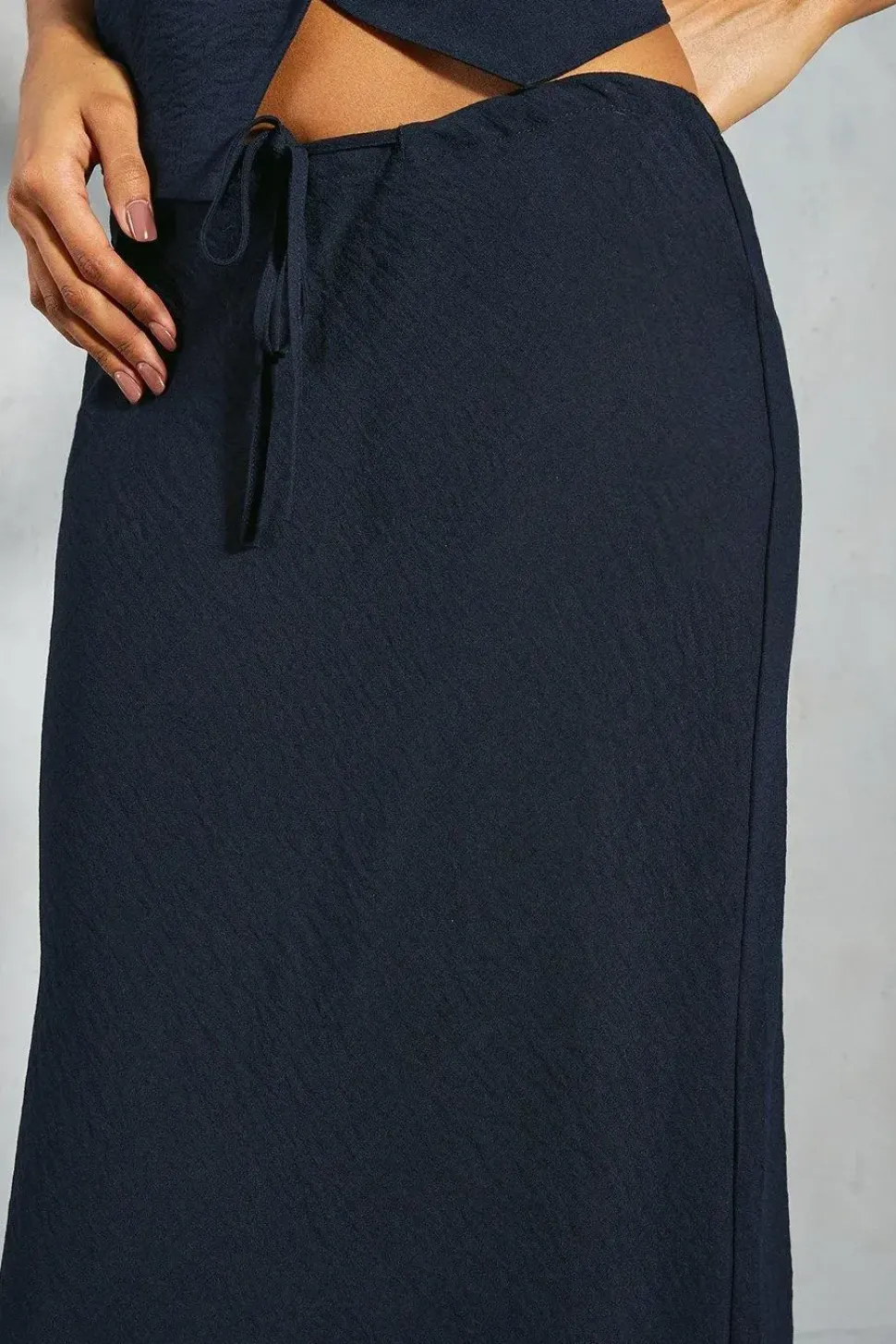 Linen Look Drawstring Maxi Skirt