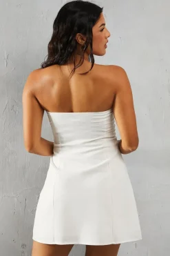 Linen Look Hook & Eye Detail Bandeau A-line Mini Dress