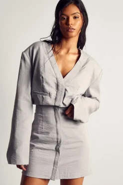 Linen Look Placket Detail Mini Skirt