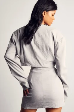 Linen Look Placket Detail Mini Skirt