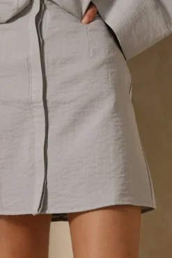Linen Look Placket Detail Mini Skirt