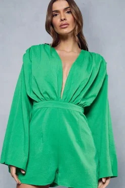 Linen Look Plunge Tie Back Playsuit
