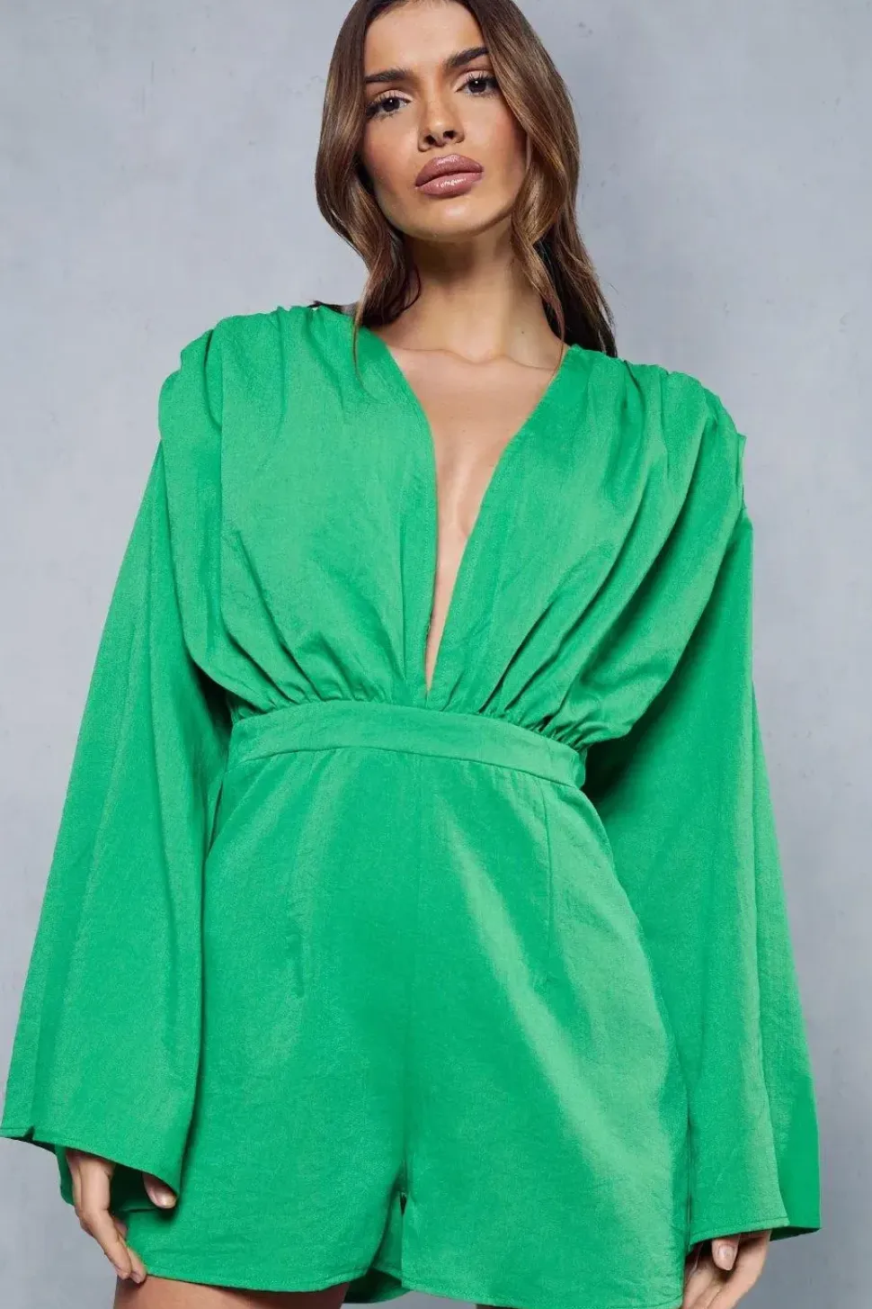 Linen Look Plunge Tie Back Playsuit