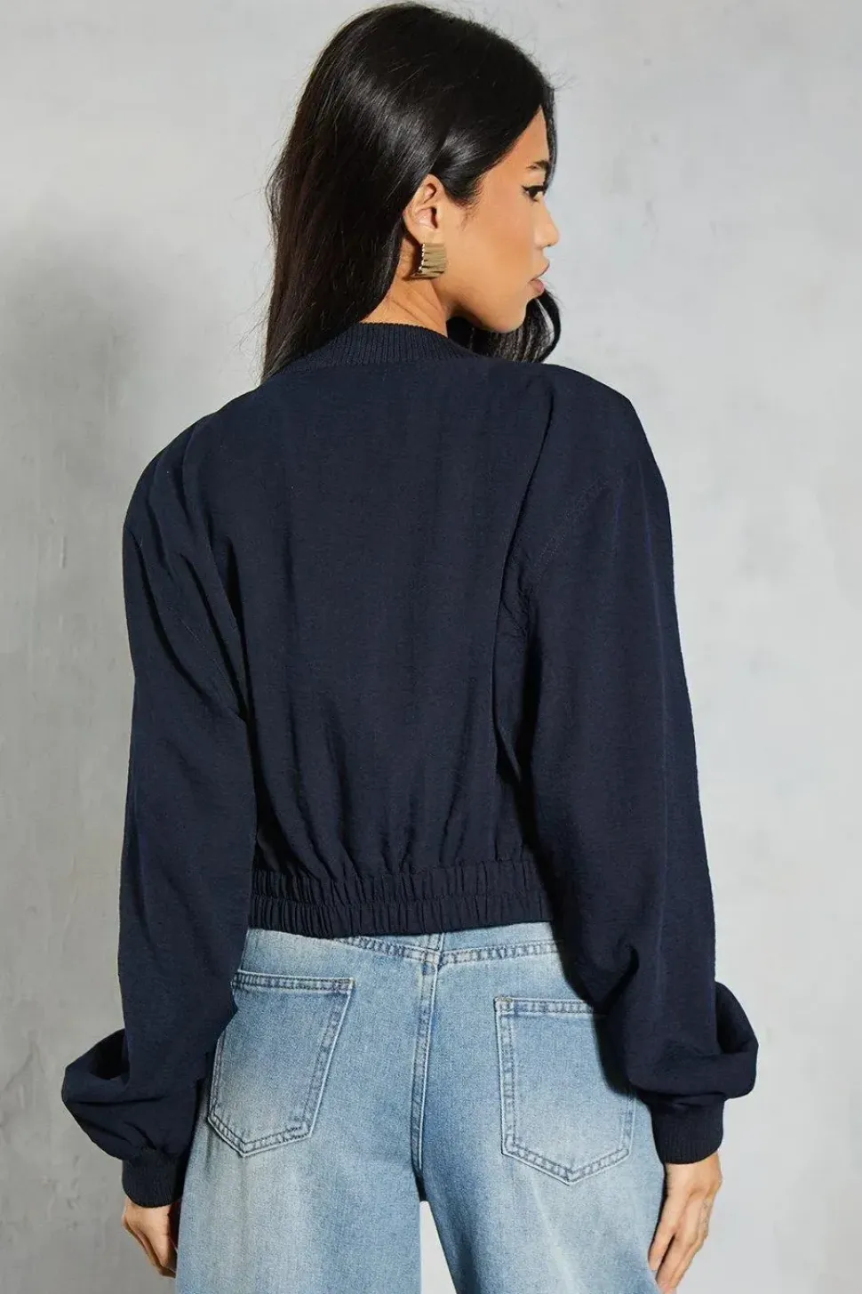Linen Look Pocket Detail Bomber Jacket