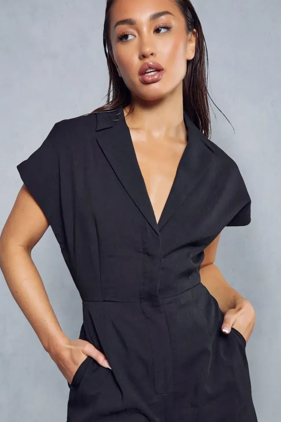 Linen Look Wide Leg Jumpsuit