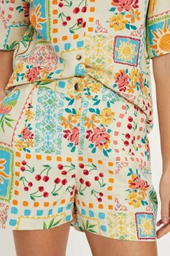 Linen Mix Patch Print Shorts