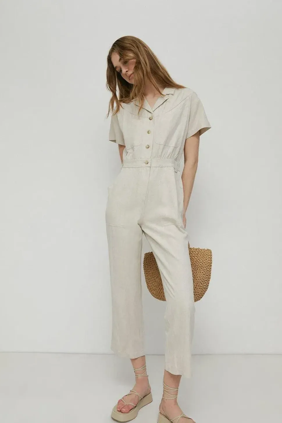 Linen Mix Utility Short Sleeve Boilersuit