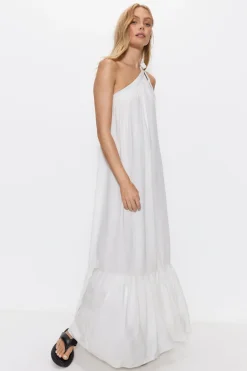 Linen One Shoulder Tiered Maxi Dress