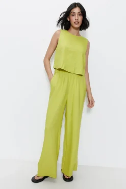 Linen Paper Bag Wide Leg Trousers