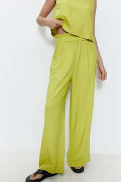 Linen Paper Bag Wide Leg Trousers