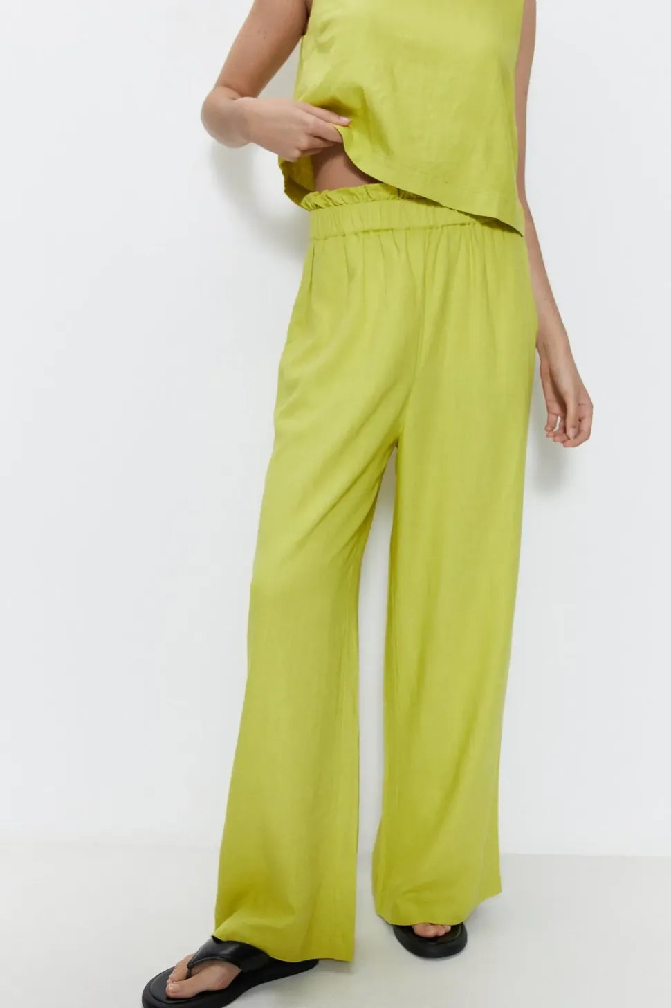 Linen Paper Bag Wide Leg Trousers