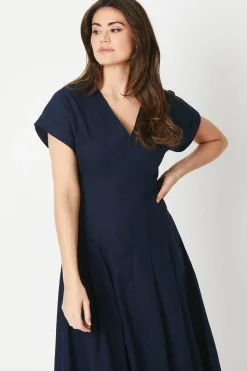Linen Pleat Detail Midi Dress