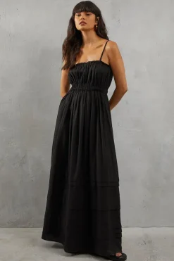 Linen Shirred Body Hem Detailed Maxi Dress