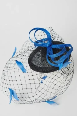 Lisa Tan Bow And Mesh Feather Detail Pillbox Fascinator