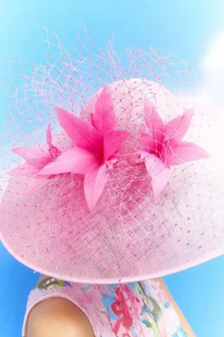 Lisa Tan Floral Mesh Wide Brim Hat