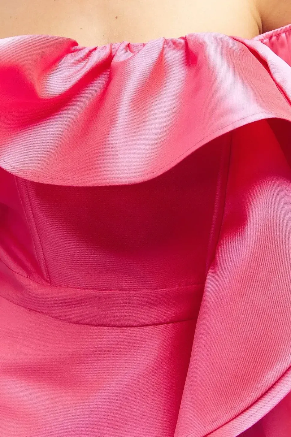 Lisa Tan Off Shoulder Ruffle Twill Midi Dress