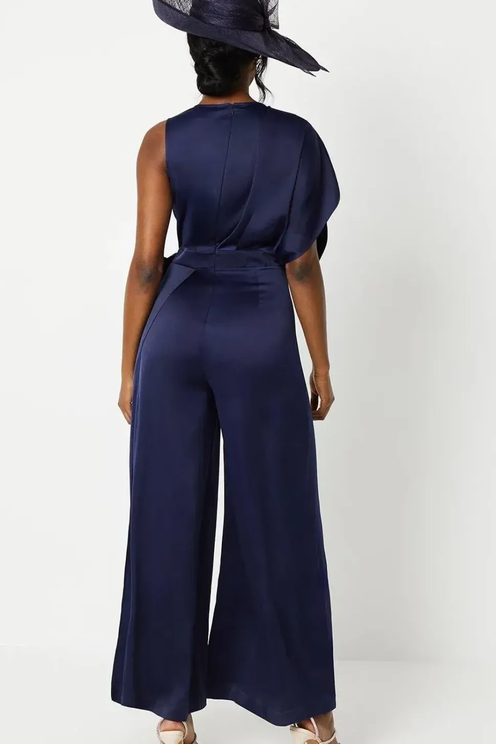 Lisa Tan Overlay Wrap Satin Jumpsuit