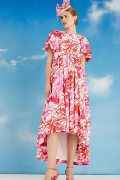 Lisa Tan Printed Ruffle Sleeve Midi Dress