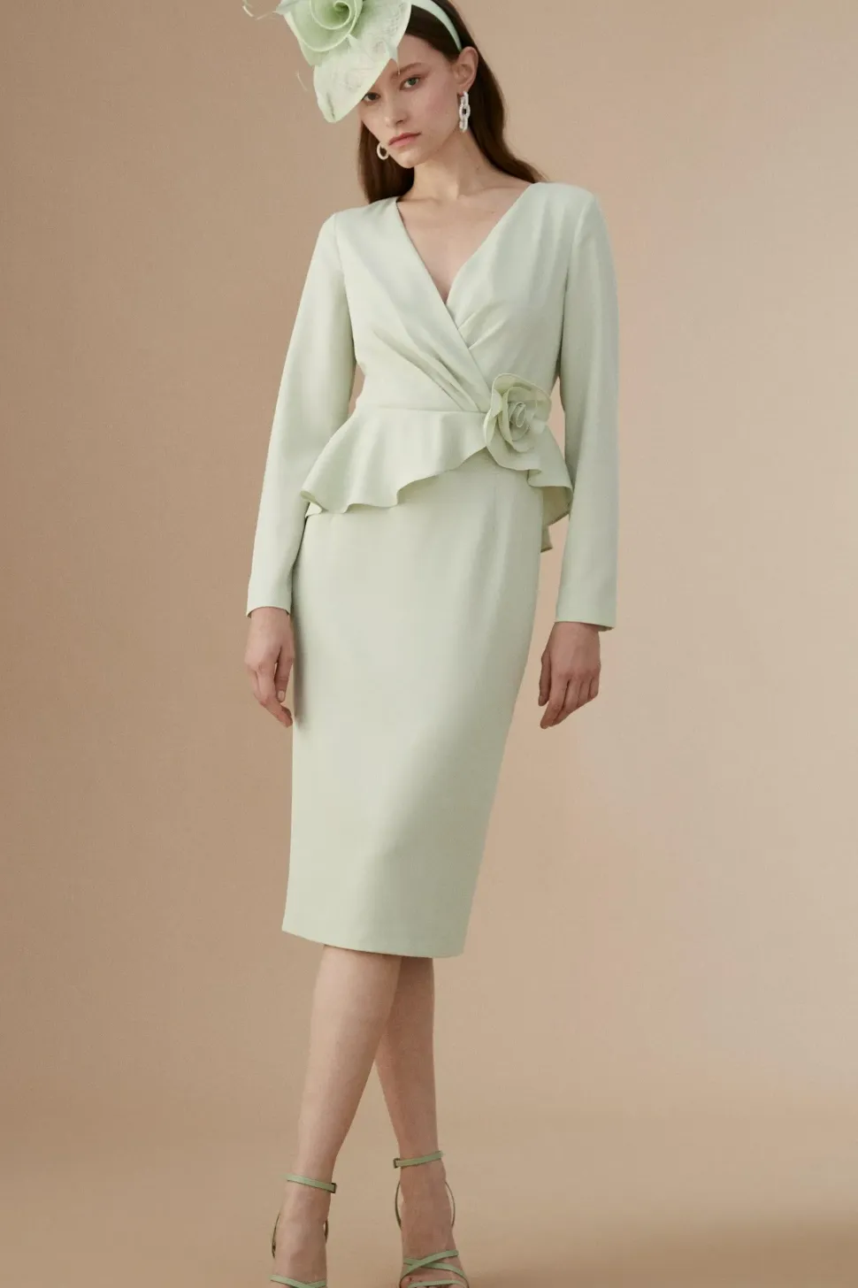 Lisa Tan Rose Detail Long Sleeve Pencil Dress