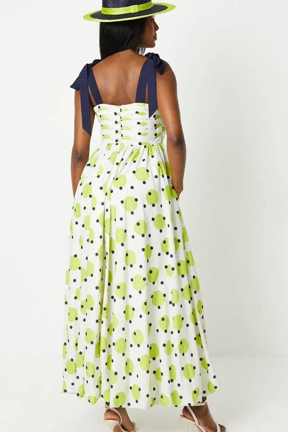 Lisa Tan Spot Print Balloon Hem Tie Shoulder Maxi Dress
