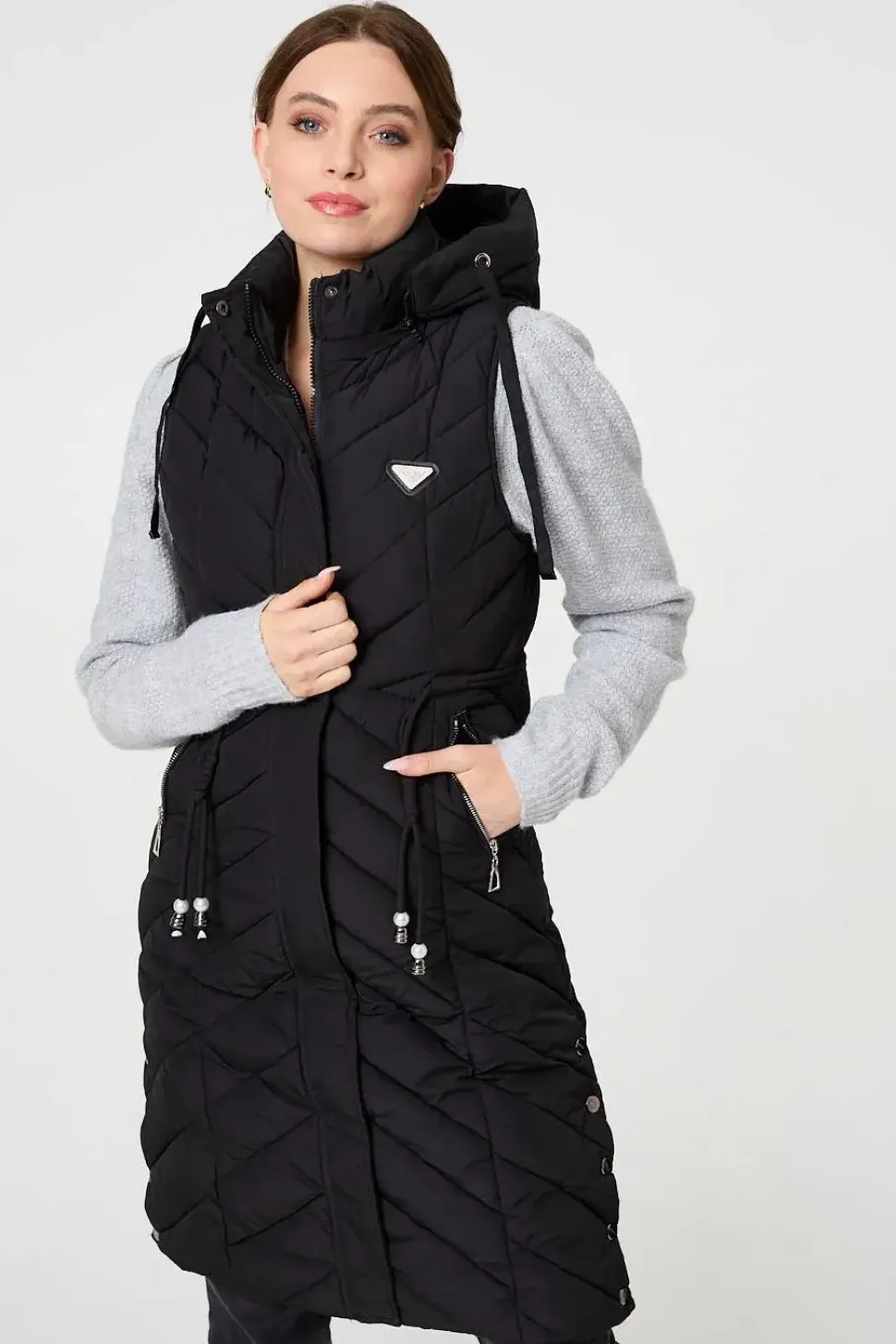 Longline Adjustable Waist Hooded Gilet