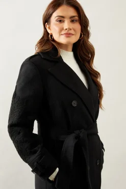 Longline Belted Embroidered Coat