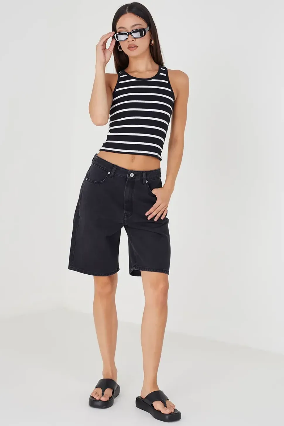 Longline Denim Shorts