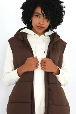 Longline Gilet With Fixed Hood