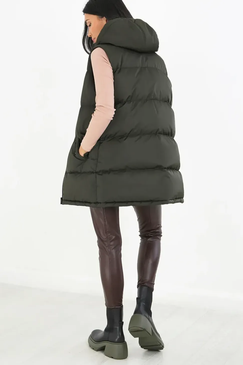 Longline Hooded Puffer Gilet