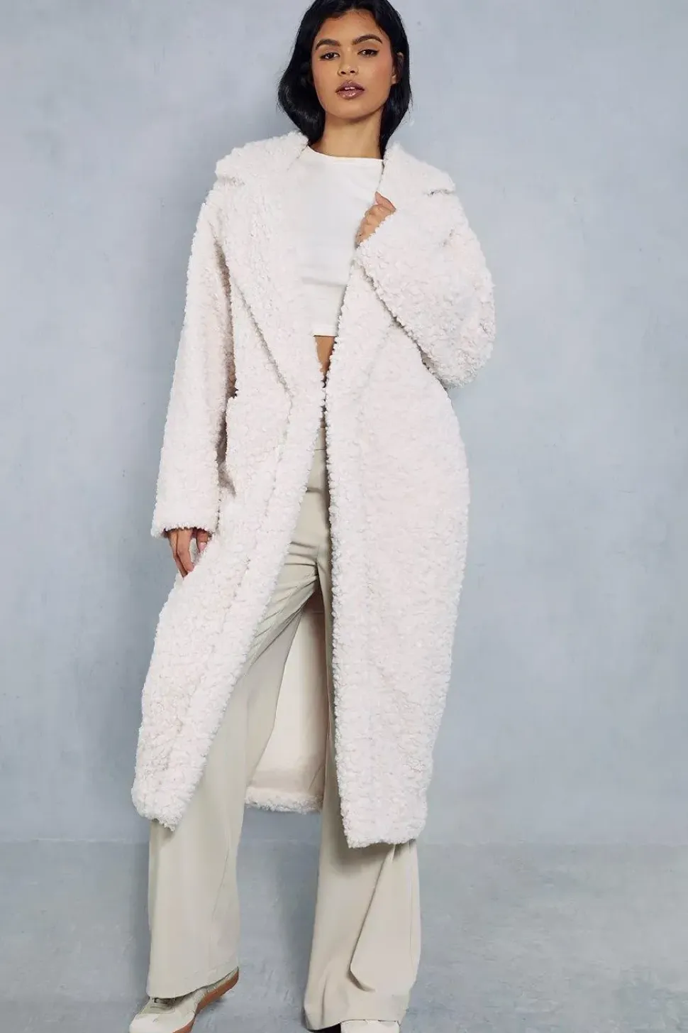Longline Oversized Collar Teddy Fur Coat