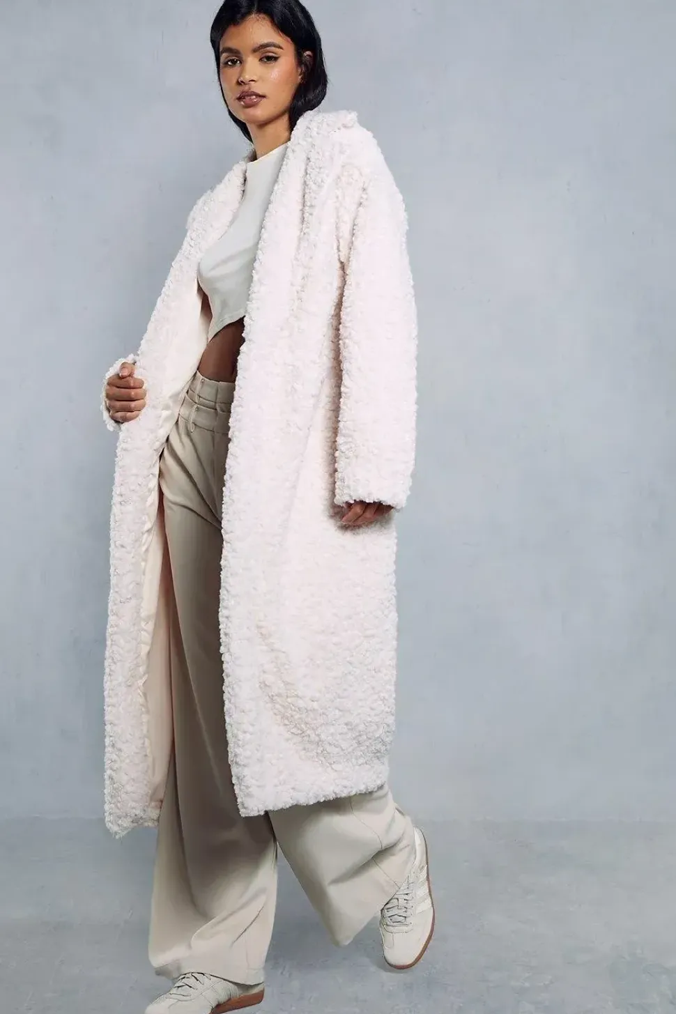 Longline Oversized Collar Teddy Fur Coat