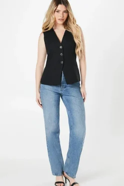 Longline Tailored Sleeveless Textured Blazer