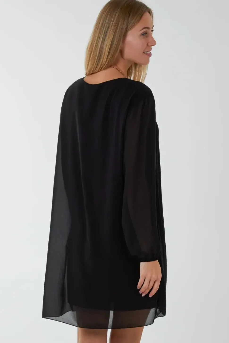 Long Sleeeve Pleated Shift Dress