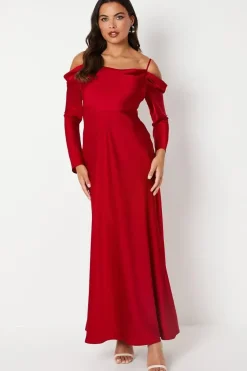 Long Sleeve Cowl Neck Satin Maxi Dress