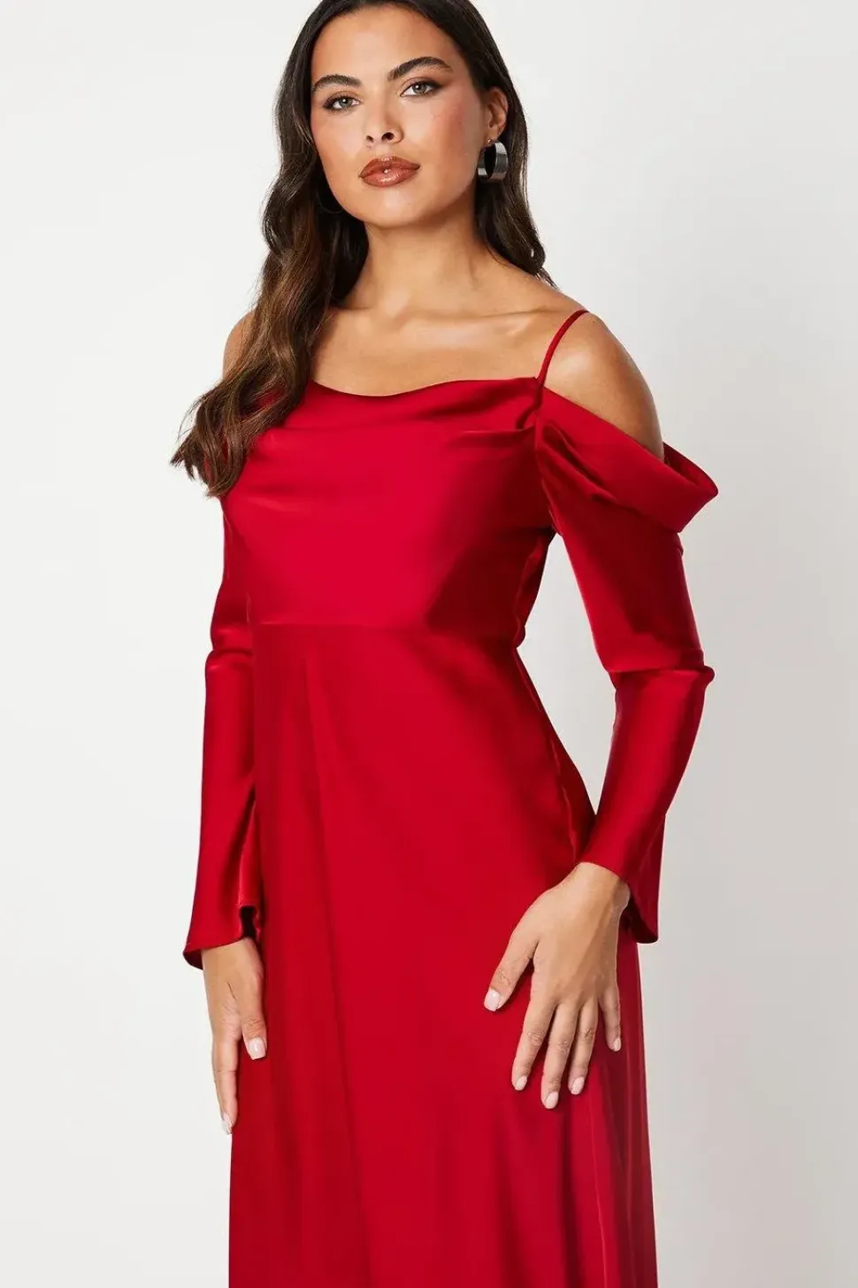 Long Sleeve Cowl Neck Satin Maxi Dress