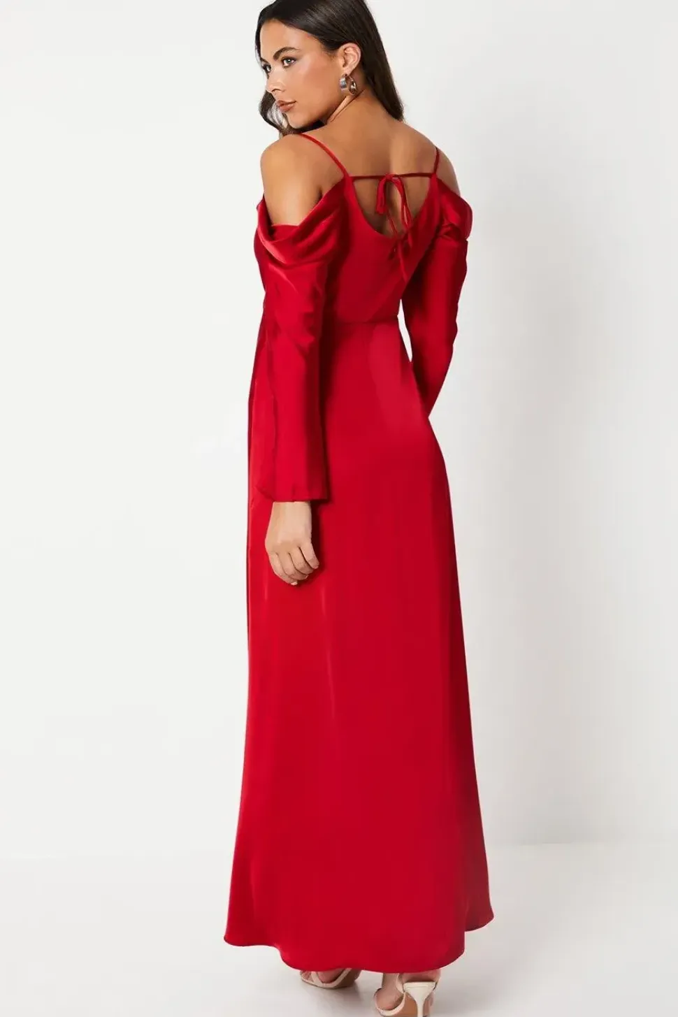 Long Sleeve Cowl Neck Satin Maxi Dress