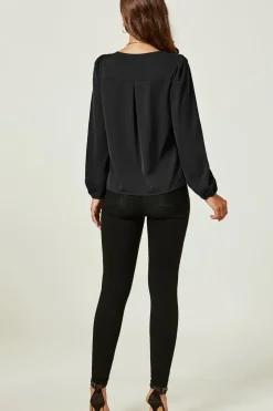 Long Sleeve Cut Detailed Neckline Blouse Top