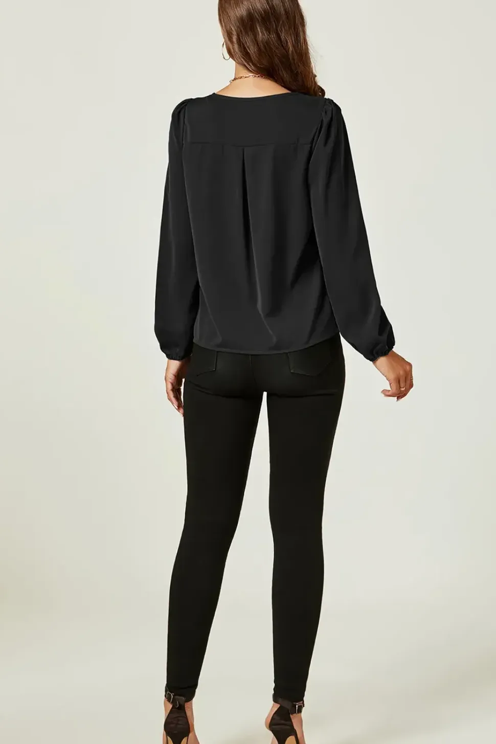 Long Sleeve Cut Detailed Neckline Blouse Top
